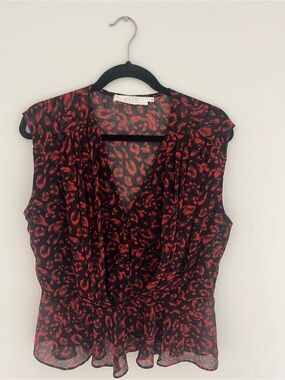 Astr Black Sheer Blouse with Red Leopard Print